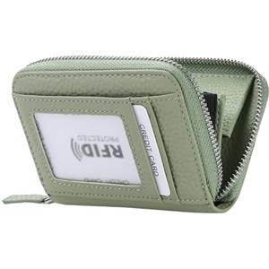 ILIYAH Portafoglio Femminile RFID Bloccando Portafoglio Compatto in Pelle per Donna Zipper Tasca Moneta Piccolo Portafoglio Donna con Finestra ID（Verde）
