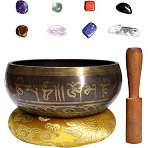 MKNZOME Campana Tibetana, MKNZOME 3.35'' Ciotola Tibetana fatta a mano con Pietre Chakra Ciotola sonora da meditazione per Terapia del Suono, Guarigione, Yoga, Zen, Sollievo dallo Stress e dall'Ansia