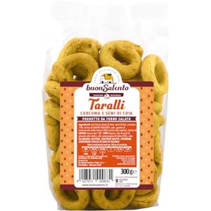 buon Salento buonSalento Taralli Curcuma e Semi di Chia 300g - Snack Salato da Forno Artigianale - Con Semi di Lino e Farina di Grano Maltato - Senza Lievito - Prodotto in Puglia - Made in Italy