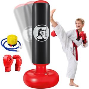 Ninonly Sacco da Boxe per Bambini, 160cm Sacco da Boxe da Terra con Pompa e Guantoni, Pungiball Bambini Gonfiabile Per Praticare Karate Taekwondo MMA, Regalo per Ragazzi e Ragazze 3-12 Anni