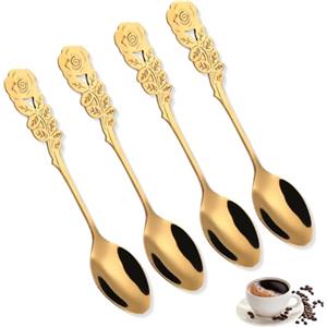 NJCXOLA Set di 4 pezzi Cucchiaini da Caffè con Confezione Regalo, 13,1 cm in Acciaio INOX Mini Cucchiaini da Caffè per Feste, Compleanni, Festival