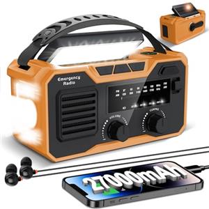 Sentasi Radio A Manovella Di Emergenza 27000 Mah, RadioSolare Fm/Am,RadioDinamo Solare Con Allarme Sos E Lampada, RadioManovella Può Caricare Un Telefono Cellulare E Riprodurre Tramite Bluetooth (Arancione)