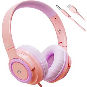 INFURTURE Cuffie USB C, Cuffie per Bambini per La Scuola 3,5mm per Ragazzi e Ragazze, Limite di Volume 94 dB, Cuffi In-Ear Auricolari con Cavo per Adolescenti, Scuola, Viaggi (pink)