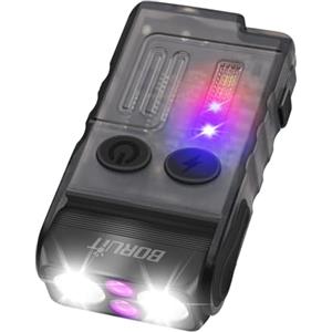 BORUIT V20 Torcia LED Potente Professionale 1000LM con 365nm UV, Rosso Verde Blu Calda Luce, 180° Ruotabile, 110 dB-Buzzer Mini Ricaricabile Torce, 13 Modalità IP67 Impermeabile USB Flashlight