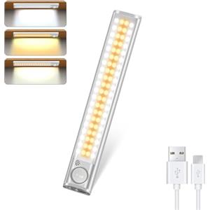 DFGOTOP Luce Armadio LED con Sensore di Movimento, lampada led Ricaricabile Senza Fili con Striscia Magnetica Adesiva, Lampada Notturna Magnetico USB Per Scale (80LED-22CM-1)