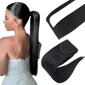 Elailite Coda Capelli Veri Extension con Clip Coda di Cavallo Ponytail Wrap Around Fascica Unica Human Hair Lisci
