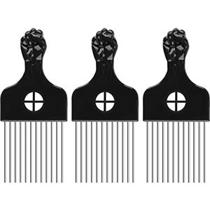 LUTER Confezione da 3 Pettine Afro Plettro per Capelli In Metallo Acconciatura Districante Parrucca Treccia Strumento per Lo Styling Pettini In Metallo per Donna e Uomo Nero