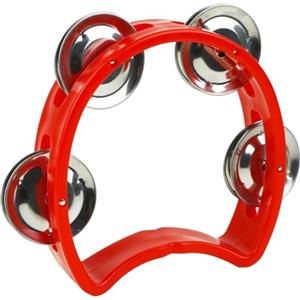 A-Star Tamburello in plastica con design a mezzaluna piccola, 4 campanelli singoli in metallo - rosso
