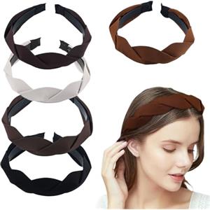 FENGQQKJ 5 Pezzi Fasce per Capelli Signore Tessuto con Dente Intrecciato Fasce per Capelli Larghe Fasces Solidi Fasces per Capellis Ritorte Antiscivolo Accessori per Capellis Larghi Vintage per Ragazze