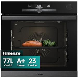 Hisense, BSA634APG, Forno da incasso, Display digitale, 77l, 23 funzioni, autocooking, vapore, soft closing, guide telescopiche, pirolisi, riscaldamento rapido, controllo temperatura, nero