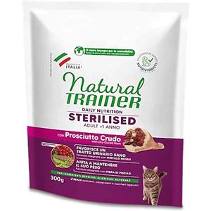 Natural Trainer Gatto Adult Sterilizzato con Prosciutto Crudo - Alimento Completo 300g