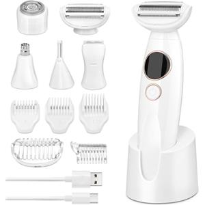 GlasFlength Rasoio multifunzione 5 in 1 da donna, impermeabile, con display digitale