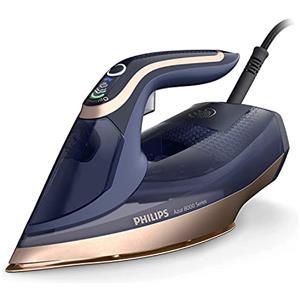 Philips Ferro da Stiro a Vapore Serie Azur 8000, 3000 W, Vapore Continuo 85 g/min, Colpo di Vapore 260 g, Tecnologia OptimalTEMP, Piastra SteamGlide Elite, Blu Scuro (DST8050/20)