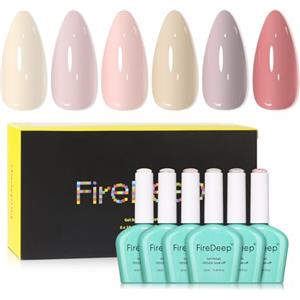Firedeep Set Smalto Gel 10ml Senza HEMA 6 Colori Beige Chiaro Nudo Rosa Neutro Soak Off LED UV Manicure Nail Art Fai Da Te Salone