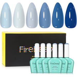 Firedeep Set Smalto Gel 10ml Senza HEMA 6 Colori Blu Marino Nudo Grigio Blu Baby Soak Off LED UV Manicure per Nail Art Fai Da Te