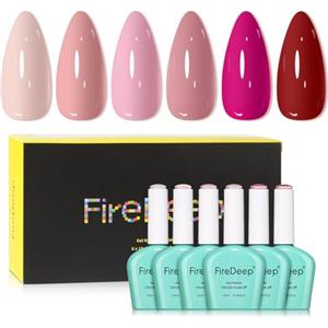 Firedeep Set Smalto Gel 10ml Senza HEMA 6 Colori Beige Lilla Bordo Nudo Rosa Soak Off LED UV Manicure per Nail Art Salone Regalo Femminile