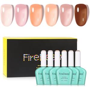 Firedeep Set Smalto Gel 10ml Senza HEMA 6 Colori Puri Jelly Nudo Rosa Beige Neutro Soak Off LED UV Manicure per Salone e Nail Art
