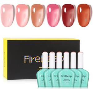Firedeep Set Smalto Gel 10ml Senza HEMA 6 Colori Giardino di Rose Trasparente Rosa Nudo Rosso Bruno Soak Off LED UV Kit Semiperm Per Nail Art e Salone