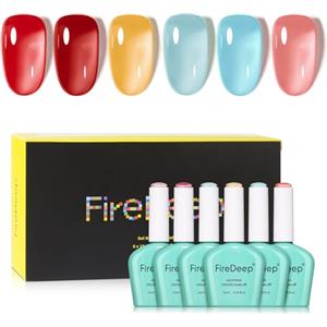 Firedeep Set Smalto Gel 10ml Senza HEMA 6 Colori Vivaci Rosa Rosso Blu Ciano Giallo Trasparente Soak Off LED UV Kit Nail Art Salone