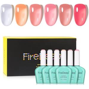 Firedeep Set Smalto Gel 10ml Senza HEMA 6 Colori Tonalità Nude Gel Trasparente Jelly Bianco Latte Rosa Beige Corallo Soak Off LED UV Manicure Professionale per Nail Art Fai Da Te e Saloni