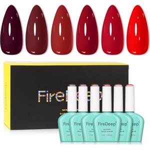 Firedeep Set Smalto Gel 10ml Senza HEMA 6 Colori Rosso Bordeaux Bordo Soak Off LED UV Kit Manicure per Salone Nail Art Tutte Stagioni