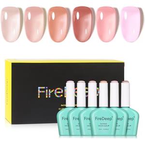 Firedeep Set Smalto Gel 10ml Senza HEMA 6 Colori Set Trasparente Jelly Rosa Nudo Rosa Chiaro Soak Off LED UV Lunga Durata Kit Manicure per Donne Fai Da Te e Salone