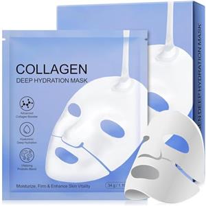 PLOBRT Maschera Collagene Viso, 6 Pezzi Maschera Viso Collagene, Maschera al Collagene a Basso Peso Molecolare, Idratante, Rassodante, Antirughe, Maschera Lifting