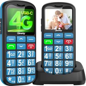 uleway 4G Telefono Cellulare per Anziani, telefonino per anziani con tasti grandi, Dock di Ricarica, Cavo USB C, pulsante sos, Volume alto, telefoni per anziani cellulari Facili da Usare(Blu)