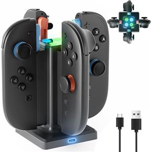 HEYSTOP Dock di Ricarica per Nintendo Switch 2 Joy-Con, Stazione di Ricarica Caricatore Magnetica Joycon a 4 Porte, Indicatore LED di Ricarica USB-C per Accessorio Controller Nintendo Switch 2