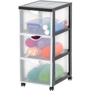 Iris Ohyama Cassettiera in Plastica con ruote, 3 Cassetti Grandi, Nero, Maniglie facili da tirare, Organizzatore, Per Camera Da Letto, Bagno, Scuola e Ufficio, Senza BPA, Contenitore, DDDC-303
