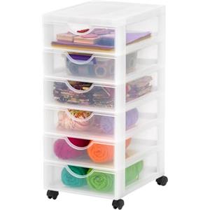 Iris Ohyama Cassettiera in Plastica con ruote, 6 Cassetti Piccoli, Biancastro, Maniglie facili da tirare, Organizzatore, Per Camera Da Letto, Bagno, Scuola e Ufficio, Senza BPA, Contenitore, DDDC-360