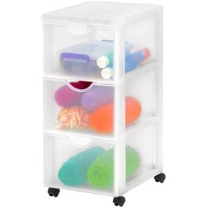 Iris Ohyama Cassettiera in Plastica con ruote, 3 Cassetti Grandi, Biancastro, Maniglie facili da tirare, Organizzatore, Per Camera Da Letto, Bagno, Scuola e Ufficio, Senza BPA, Contenitore, DDDC-303