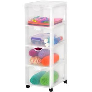Iris Ohyama Cassettiera in Plastica con ruote, 4 Cassetti Grandi, Biancastro, Maniglie facili da tirare, Organizzatore, Per Camera Da Letto, Bagno, Scuola e Ufficio, Senza BPA, Contenitore, DDDC-304