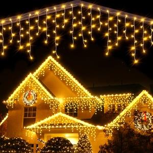 Auriostar Luci Natale Esterno Cascata 15M, 594 LED Luci Natalizie per Esterno, Tenda Luminosa Natale Esterno IP44, 8 Modalità Luci Natale per Esterno, Interno, Decorazioni Casa, Balcone,Tetto,Giardino