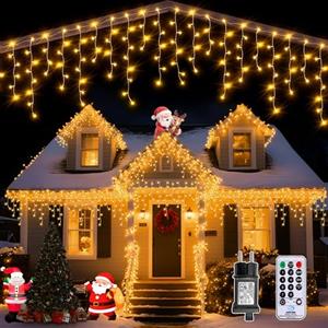 Auriostar Luci Natale Esterno Cascata, 12.5M 486 LED Luci Natalizie per Esterno, Tenda Luminosa Natale Esterno IP44, 8 Modalità Luci Natale per Esterno, Interno, Decorazioni Casa, Balcone, Giardino