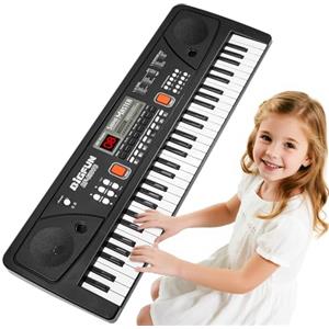 QiquBox Tastiera Pianoforte per Bambini - 61 Tasti Portatile Giocattolo Pianola Tastiera Musicale Elettrica Piano con Microfono, Regalo 3 4 5 6 7 8 9 Anni, Nero