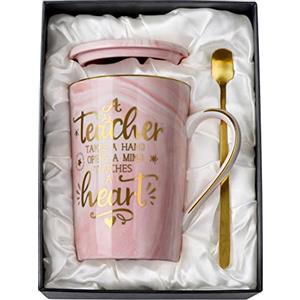ALBISS Regalo l'apprezzamento degli insegnanti per le donne Miglior regalo per insegnanti per insegnanti, tazza da caffè in ceramica con marmo rosa da 396,9 g, stampata con oro, regalo di