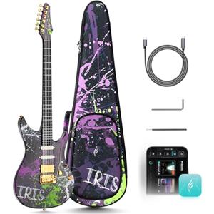 Enya Chitarra elettrica Inspire 39" intelligente in fibra di carbonio con altoparlante wireless da 15 W, 20 suoni diversi, preset integrati, cavo di ricarica, chiave di regolazione e custodia per