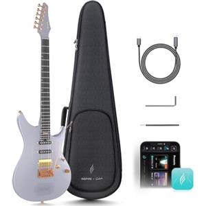 Enya Chitarra elettrica Inspire 39" intelligente in fibra di carbonio con altoparlante wireless da 15 W, 20 suoni diversi, preset integrati, cavo di ricarica, chiave di regolazione e custodia per