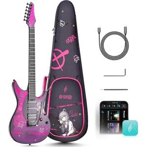 Enya Chitarra elettrica Inspire 39" intelligente in fibra di carbonio con altoparlante wireless da 15 W, 20 suoni diversi, preset integrati, cavo di ricarica, chiave di regolazione e custodia per