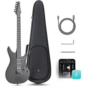 Enya Chitarra elettrica Inspire 39" intelligente in fibra di carbonio con altoparlante wireless da 15 W, 20 suoni diversi, preset integrati, cavo di ricarica, chiave di regolazione e custodia per