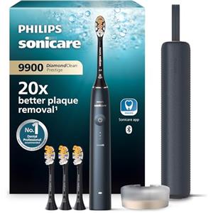 Philips Sonicare DiamondClean 9900 Prestige - Spazzolino elettrico con tecnologia SenseIQ e app, 5 modalità di pulizia, custodia da viaggio per la ricarica, Midnight Blue, modello HX9992/45