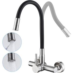 LakeBayMZC Rubinetto per Cucina a Montaggio a Parete, LakeBayMZC Rubinetto in Acciaio Inox per Cucina con 2 Tipi di Getto d'Acqua, Rubinetto da Cucina con Erogatore Flessibile