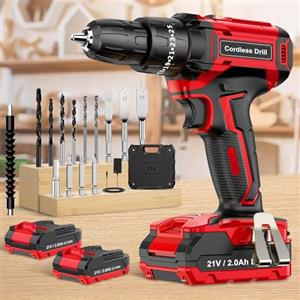 BETENST Trapano Avvitatore Batteria 21V, Avvitatore a Batteria con 2 Batterie da 2.0Ah, 42N.m Trapano Percussione, 25+3 Coppie, 2 Velocità, 14 Accessori, Luce a LED Per Fai da te, Casa e Giardino