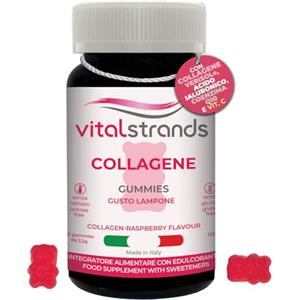 VITALSTRANDS | Collagene e Acido Ialuronico, Vitamina C e Coenzima Q10 Integratore ad alto dosaggio | 2500 mg di Peptidi di Collagene idrolizzato Verisol | 60 Orsetti Gommosi al Gusto Lampone