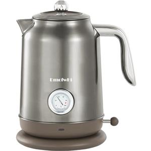 DmofwHi Bollitore Elettrico Inox 1,7L - Teiera Retrò con Termometro e Indicatore di Temperatura - Spegnimento Auto & Protezione Ebollizione Secca - Per Caffè, Tè e Famiglia (Cromo)