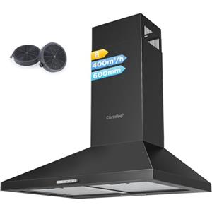 COMFEE' Cappa Aspirante 60 cm PYRA17B-60 Nera Cappa Cucina con LED, Sistema di Ricircolo e Canalizzazione e Filtri a Carbone