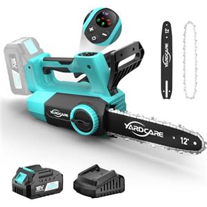 YARDCARE Motosega a Batteria 12 Pollici con Display LED, Motore Brushless 1200W, Batteria 4Ah al Litio e Caricatore, Tensione Catena Senza Attrezzi, Lubrificazione Automatica, con Gancio