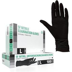 SF Medical Products GmbH Guanti in Nitrile, 100 pezzi scatole (L, Nero), guanti da visita monouso, senza polvere, guanti per la pulizia, cucina sanitaria, pulizia della cucina, senza lattice, pulizia sicurezza manipolazione d