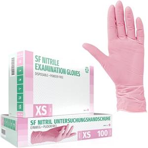 SF Medical Products GmbH Guanti in Nitrile, 100 pezzi scatole (XS, Rosa), guanti da visita monouso, senza polvere, guanti per la pulizia, cucina sanitaria, pulizia della cucina, senza lattice, pulizia sicurezza manipolazione